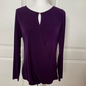 Ivanka Trump Top Plum Purple Wrap Blouse Keyhole Drape Front Long Sleeve Medium